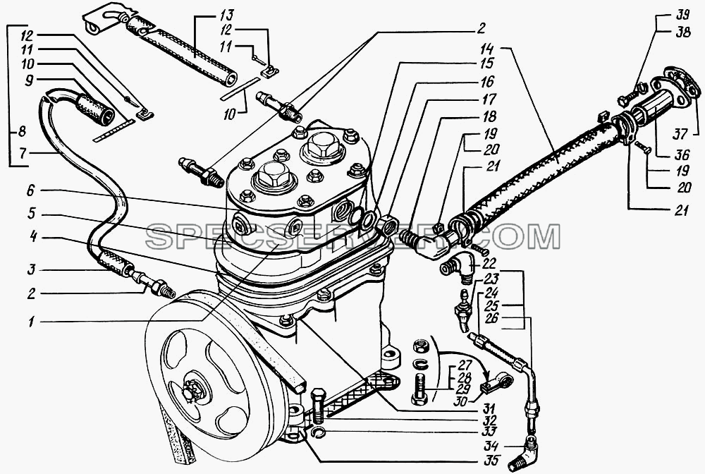 Установка и привод компрессора (после внесения конструктивных изменений) для КрАЗ-6322 (шасси) (список запасных частей)