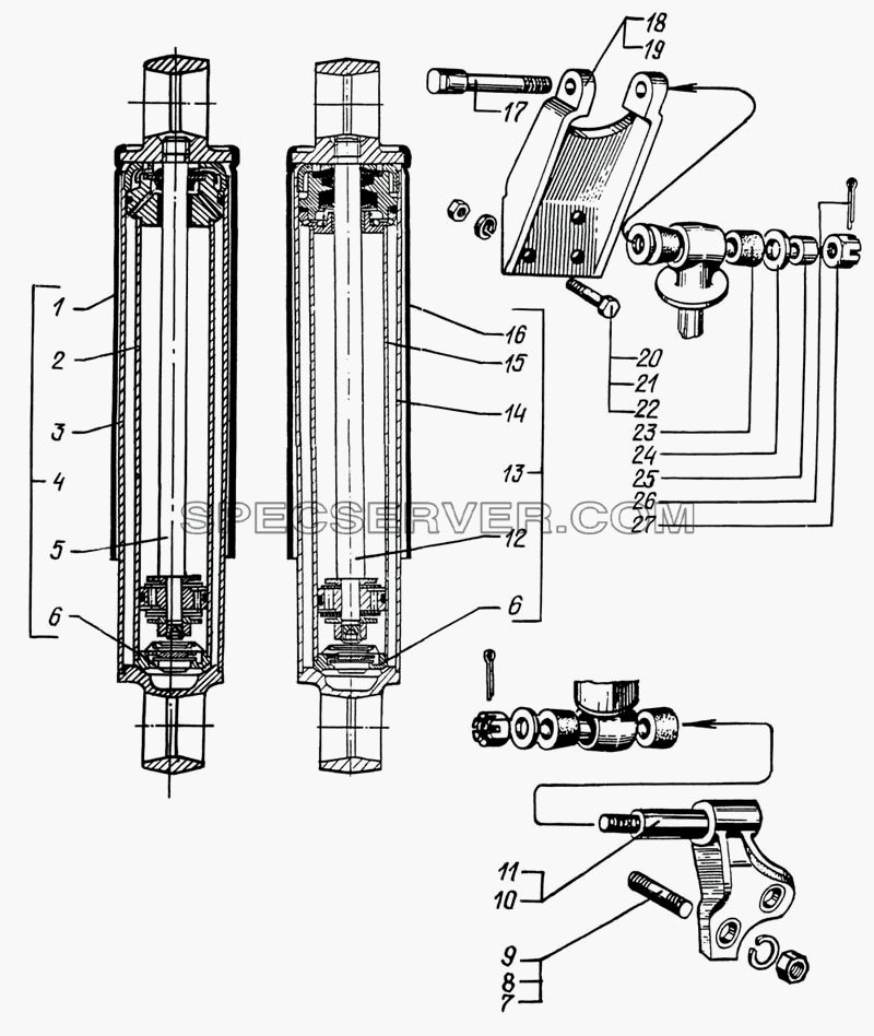 Амортизатор передней подвески для КрАЗ-6322 (шасси) (список запасных частей)