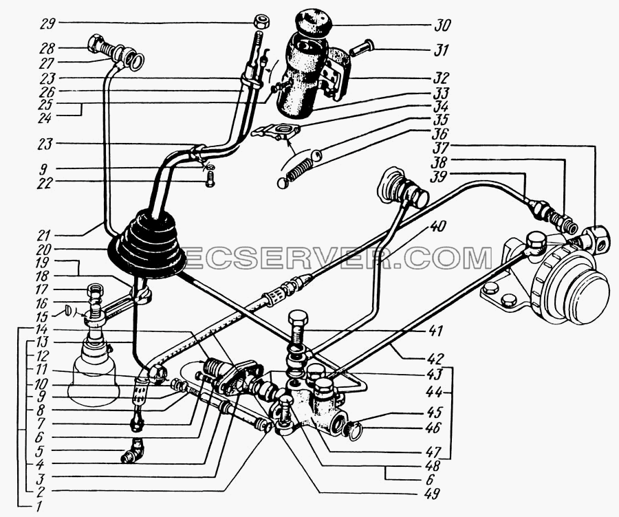 Рычаг переключения передач для КрАЗ-6322 (шасси) (список запасных частей)
