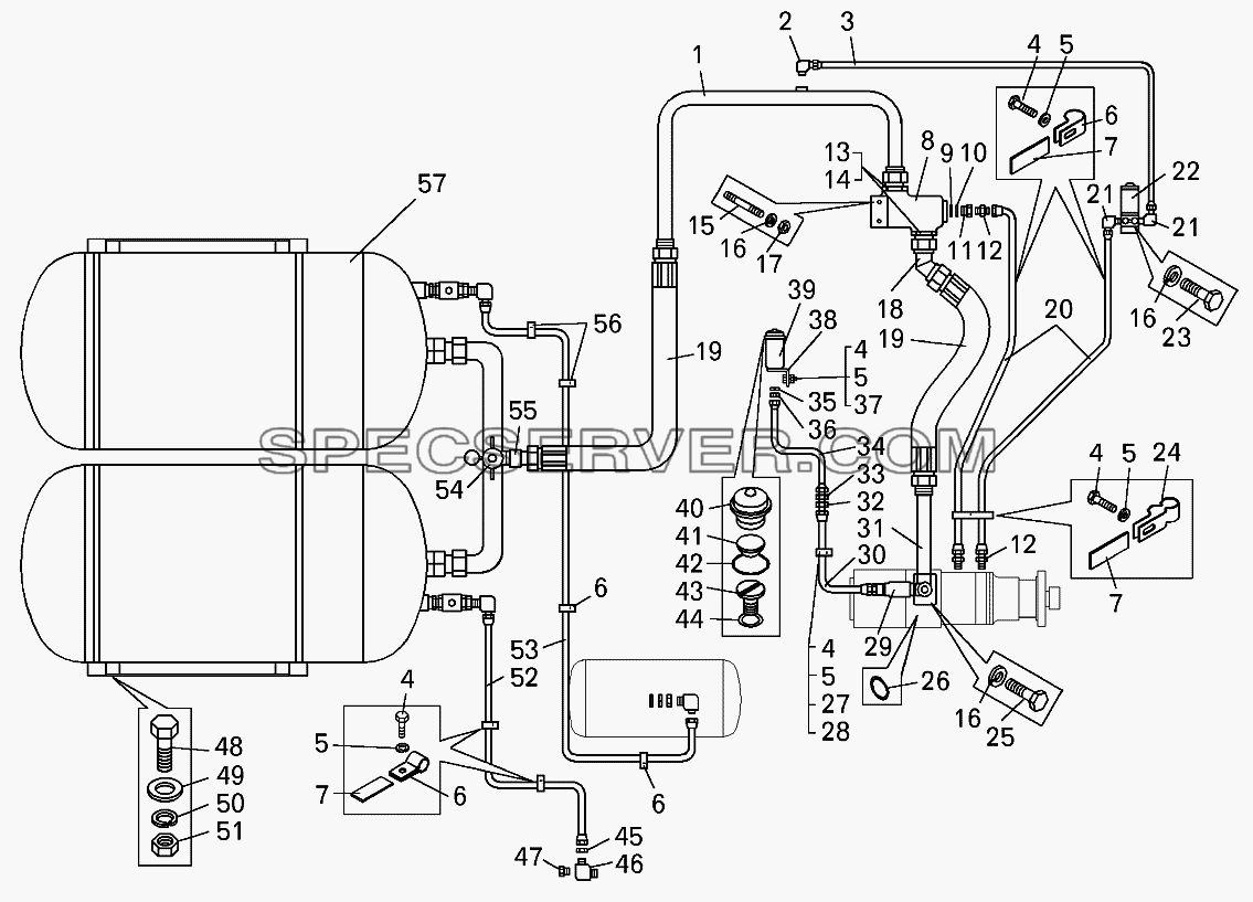 Система пневмостартерного пуска двигателя самосвала БелАЗ-75132 для БелАЗ-7513 (список запасных частей)