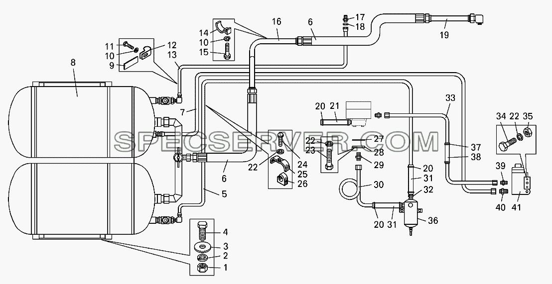 Система пневмостартерного пуска двигателя самосвала БелАЗ-75131 для БелАЗ-7513 (список запасных частей)