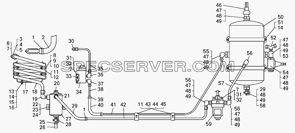Монтаж трубопроводов компрессора на самосвале БелАЗ-75131 для БелАЗ-7513 (список запасных частей)