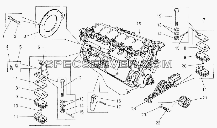 Установка двигателя ЯМЗ-240 НМ 2 на самосвале БелАЗ-7547 для БелАЗ-7547 (список запасных частей)