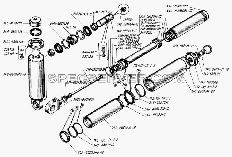 Цилиндр опрокидывающего механизма для БелАЗ-75401 (список запасных частей)