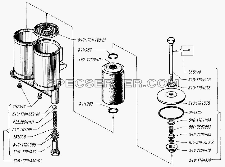 Масляный фильтр трехступенчатой гидромеханической передачи для БелАЗ-75401 (список запасных частей)