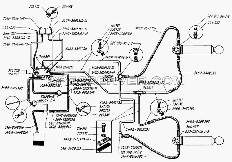 Трубопроводы опрокидывающего механизма для БелАЗ-75401 (список запасных частей)