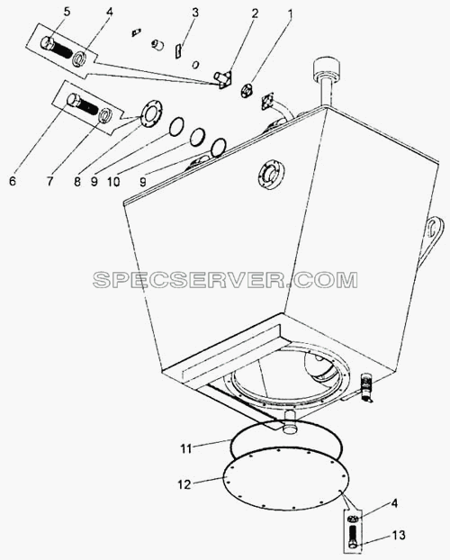 Бак масляный, установка заправочного клапана и нижней крышки для БелАЗ-7555A (список запасных частей)