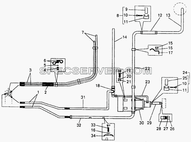 Установка трубопроводов рулевого управления для БелАЗ-7548А (список запасных частей)