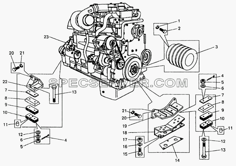 Установка двигателя на самосвале БелАЗ-75483 для БелАЗ-7548А (список запасных частей)