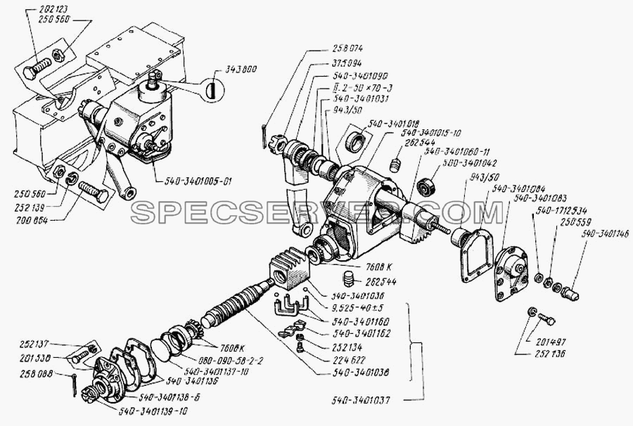 Рулевой механизм для БелАЗ-7540 (список запасных частей)