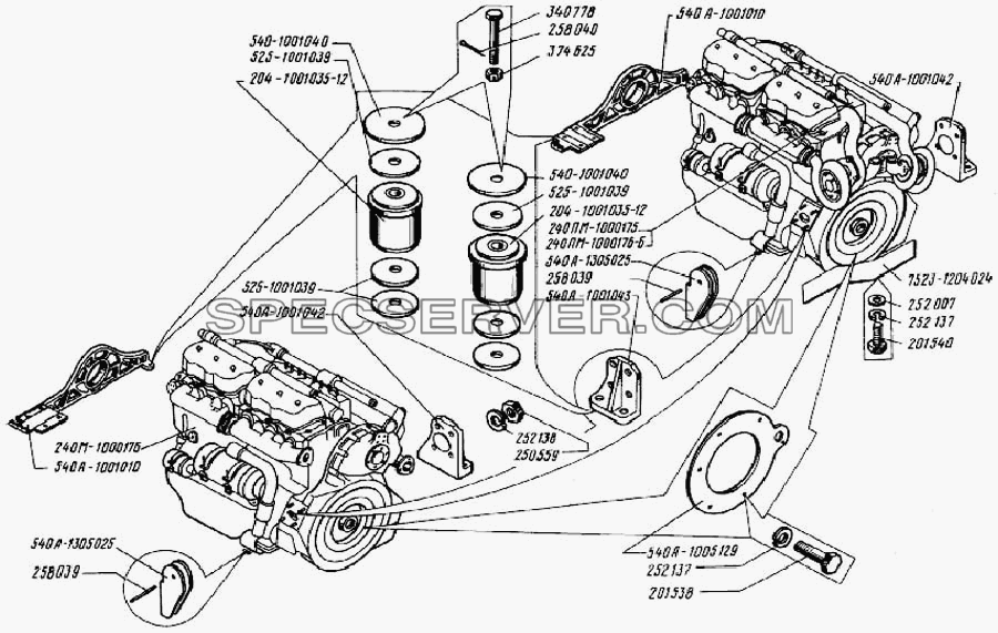 Двигатель и его подвеска для БелАЗ-7540 (список запасных частей)