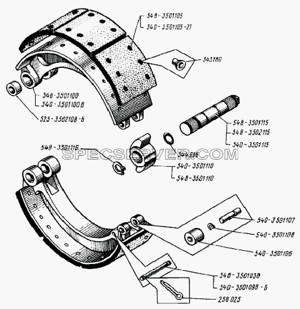 Детали колесного тормоза для БелАЗ-7540 (список запасных частей)
