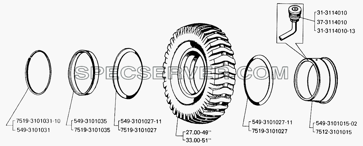 Детали колес для БелАЗ-7549 (список запасных частей)