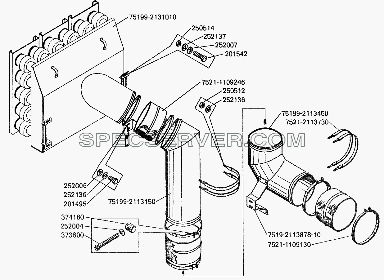 Фильтр и всасывающий воздухопровод системы охлаждения электромотор-колес для БелАЗ-7549 (список запасных частей)
