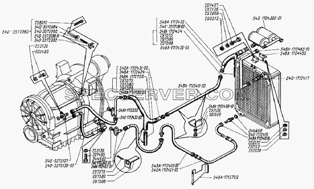 Трубопроводы и шланги гидромеханической передачи для БелАЗ-7523 (список запасных частей)