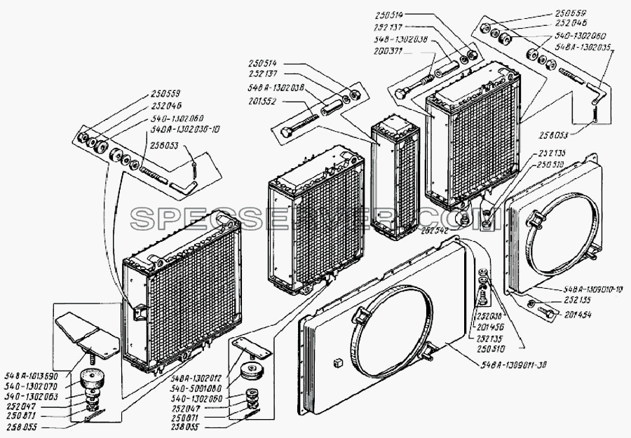 Подвеска радиаторов и кожухи вентиляторов для БелАЗ-7523 (список запасных частей)