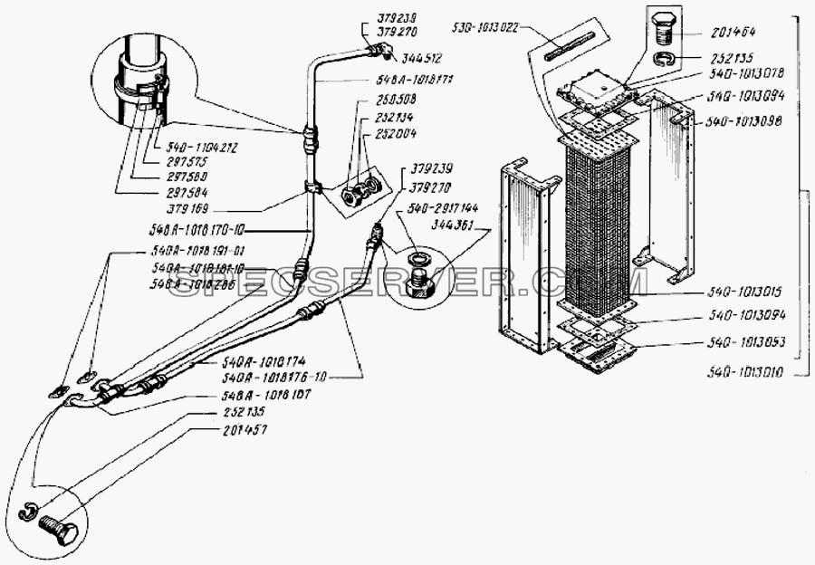 Масляный радиатор и маслопроводы автомобиля для БелАЗ-7522 (список запасных частей)