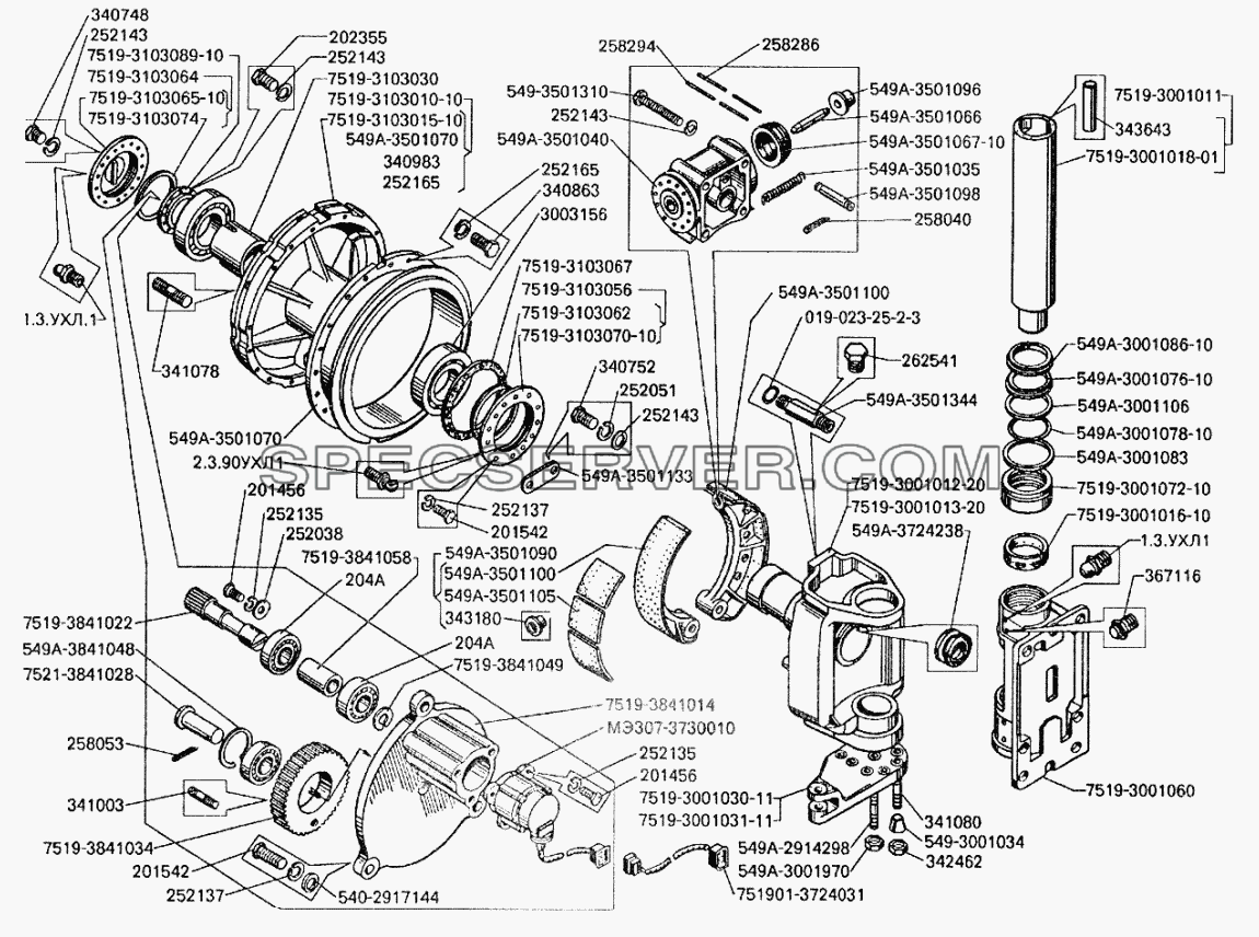Колесо переднее с тормозом и поворотным механизмом самосвала БелАЗ-7512, 75123 для БелАЗ-7512 (список запасных частей)