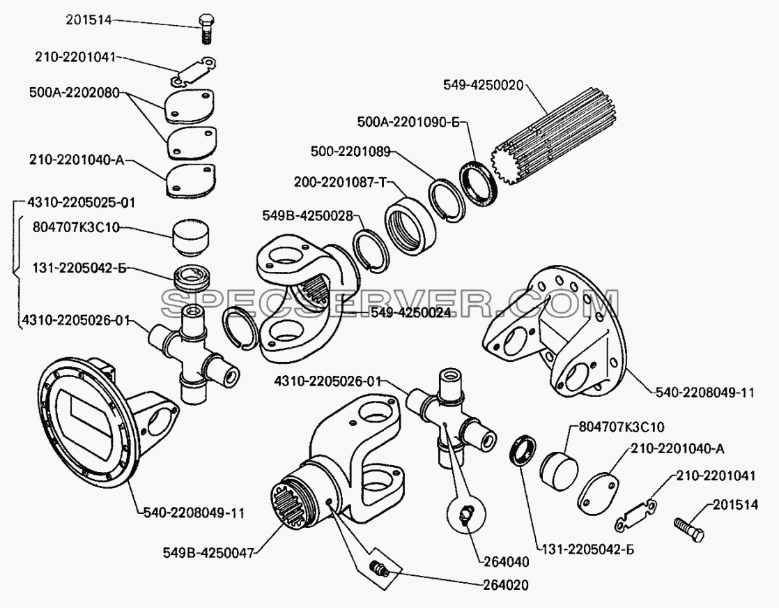 Вал карданный привода коробки отбора мощности для БелАЗ-7512 (список запасных частей)