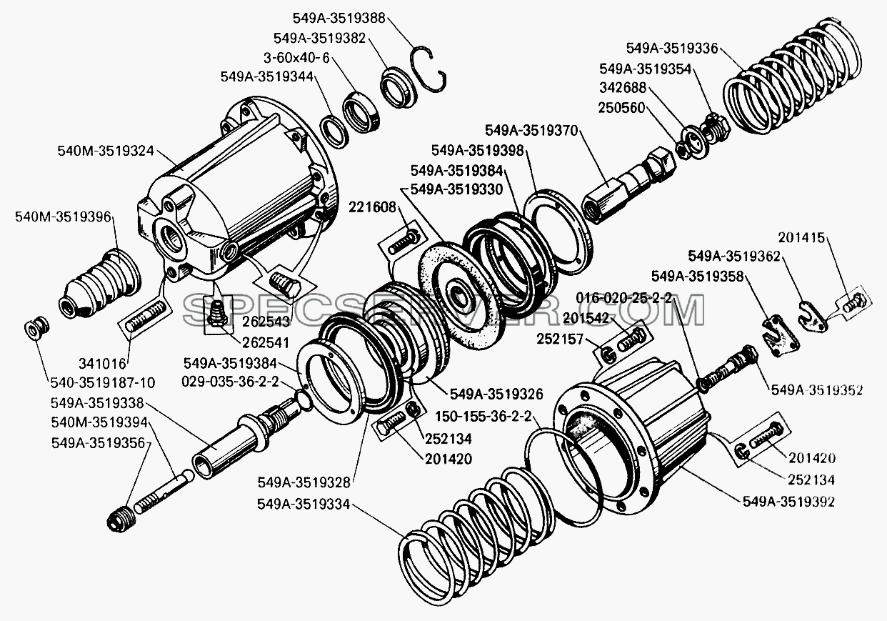Цилиндр стояночного тормоза для БелАЗ-7512 (список запасных частей)