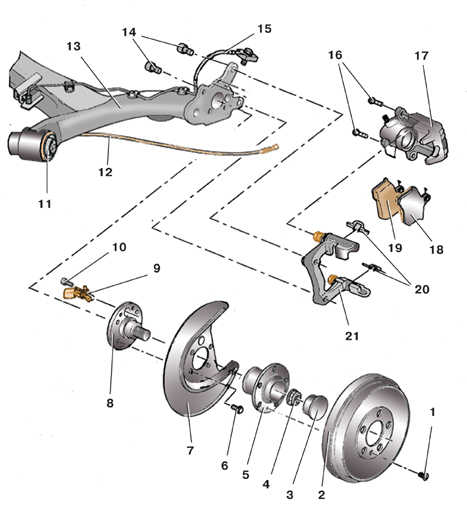 9.8.1 Тормозной механизм заднего колеса (дисковый) Skoda Fabia 2000-2007 года